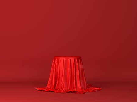 Cylinder covered with piece of cloth. Minimal scene. 3d illustration. Showcase for your productsの写真素材