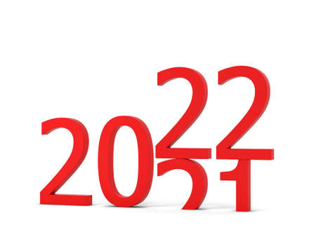 2022 year text sign. 3d illustration isolated on white background