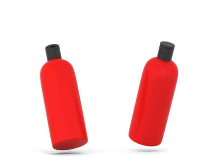 Cosmetics packaging - shampoo or gel bottle. 3d illustration isolated on white backgroundの写真素材