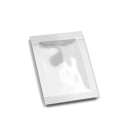 Blank sachet packaging mockup. 3d illustration isolated on white backgroundの写真素材