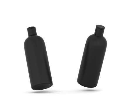 Cosmetics packaging - shampoo or gel bottle. 3d illustration isolated on white backgroundの写真素材