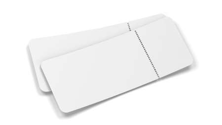 Blank airplane or event ticket mockup. 3d illustration isolated on white backgroundの写真素材