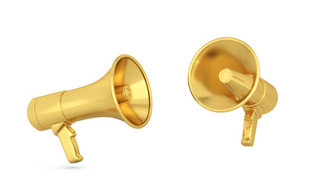 Megaphone, loudspeaker for public anouncement. 3d illustration isolated on white backgroundの写真素材