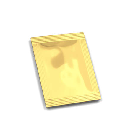 Blank sachet packaging mockup. 3d illustration isolated on white backgroundの写真素材