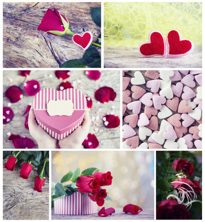 Valentine day collage with roses, presentsの写真素材