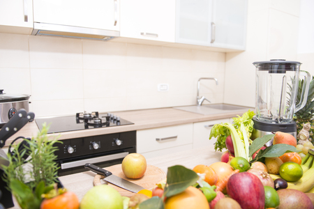 Making drinks from fresh fruits in kitchenの写真素材