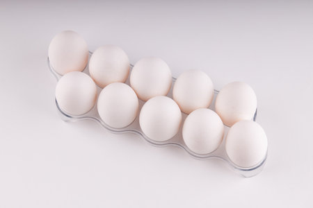 Group of white chicken eggs from farm. healthy food ingredient on light background. close up