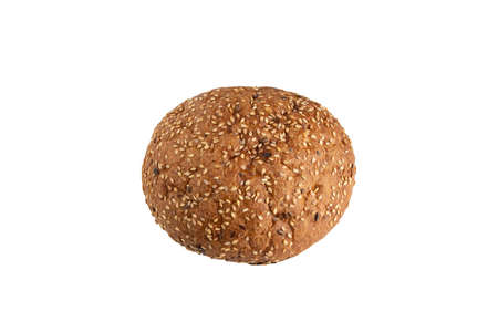 tasty bread rye bun with seeds isolated on a white background