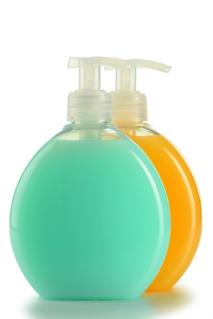 Plastic bottles of body care and beauty products の写真素材