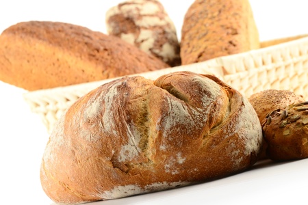 Composition with bread and rolls on kitchen table