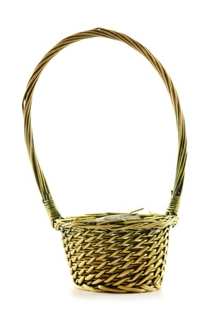 Empty wicker basket isolated on white の写真素材