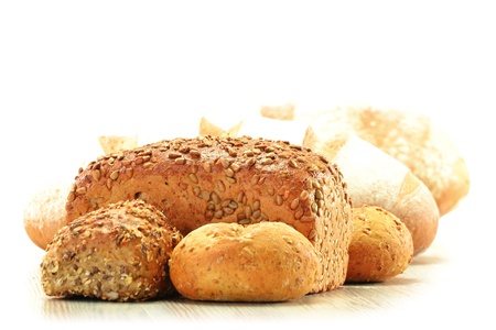 Composition with bread and rolls isolated on white