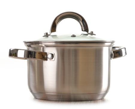 Stainless pan isolated on a white background の写真素材