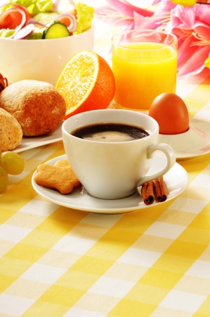Composition with breakfast on the tableの写真素材