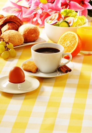 Composition with breakfast on the tableの写真素材