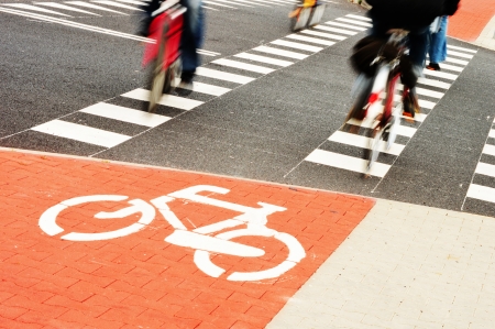 Bicycle road sign and bike riderの写真素材