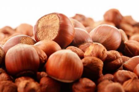 Composition with hazelnuts isolated on whiteの写真素材