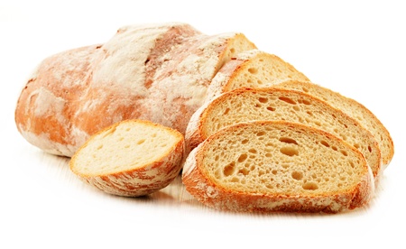 Composition with loafs of bread isolated on white background