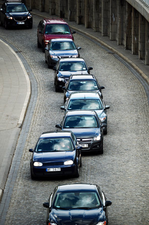 Cars in traffic jam on the one way streetのeditorial素材