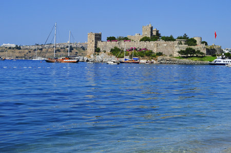 View of Bodrum harbor during hot summer day. Turkish Riviera.のeditorial素材