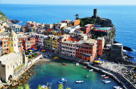 Traditional Mediterranean architecture of Vernazza, La Spezia, Liguria, Italyのeditorial素材