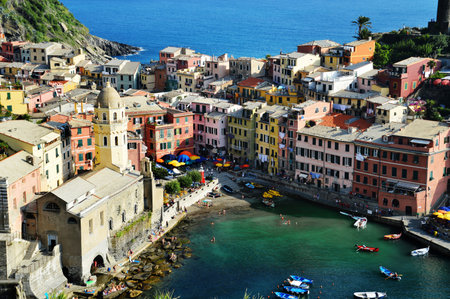 Traditional Mediterranean architecture of Vernazza, La Spezia, Liguria, Italyのeditorial素材