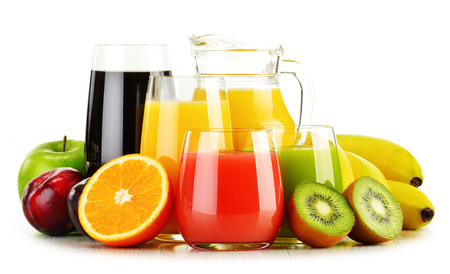 Composition with glasses of assorted fruit juices isolated on white. Detox dietの写真素材
