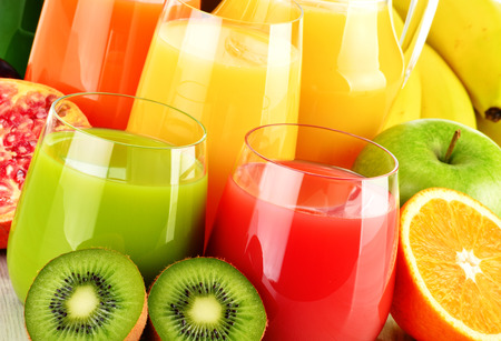 Composition with glasses of assorted fruit juices. Detox diet Composition with glasses of assorted fruit juices. Detox diet