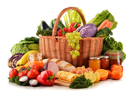 Variety of organic grocery products isolated on white Variety of organic grocery products isolated on white