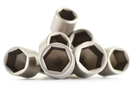 Composition with screwdriver heads of different size isolated on white backgroundの写真素材