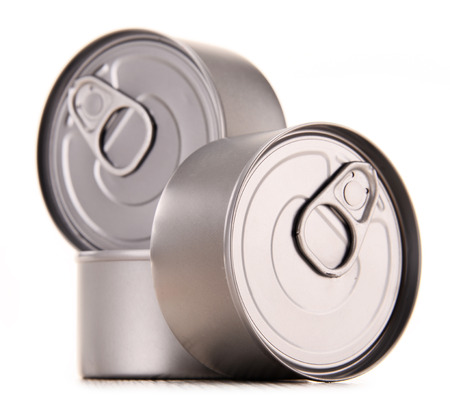 Composition with three metal cans isolated on whiteの写真素材