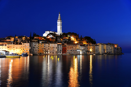 Old town of Rovinj on Istrian peninsula, Croatia by nightの写真素材