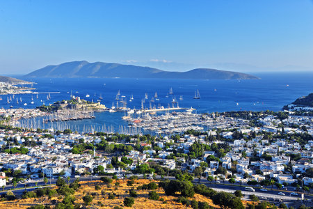View of Bodrum harbor and Castle of St. Peter. Turkish Riviera.のeditorial素材