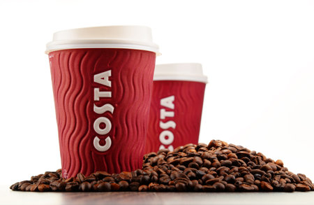 Costa Coffee cups and beansのeditorial素材