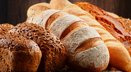 Composition with variety of baking products on wooden table