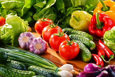Composition with variety of fresh organic vegetables.の写真素材