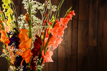Composition with bouquet of gladiolus flowers.の写真素材