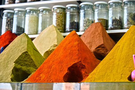 Variety of spices on the arab street market stallの写真素材