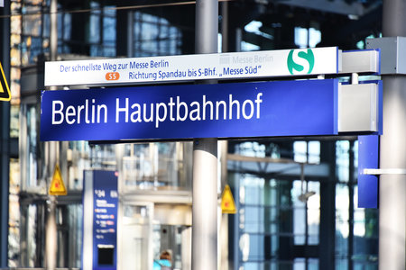 BERLIN, GERMANY - OCT 3, 2016: Berlin Hauptbahnhof  is the main railway station in Berlin, Germany. It was opened on 26 May 2006.のeditorial素材