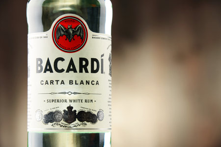 POZNAN, POLAND - DEC 8, 2016: Bacardi white rum is a product of Bacardi Limited, the largest privately held, family-owned spirits company in the world, headquartered in Hamilton, Bermuda.のeditorial素材