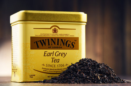 POZNAN, POLAND - MAR 31, 2017: Twinings is an English marketer of tea, located in Andover, Hampshire. The brand is owned by Associated British Foods.のeditorial素材