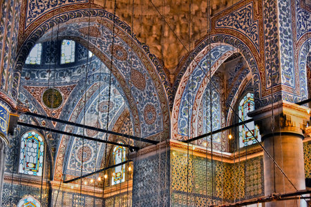 Interior of Sultan Ahmed Mosque or Blue Mosque in Istanbul, Turkeyのeditorial素材
