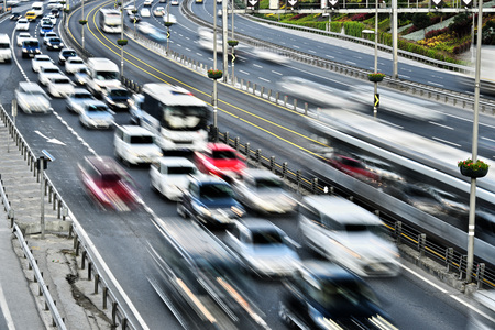 Controlled-access highway in Istanbul during rush hour.
