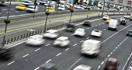 Controlled-access highway in Istanbul during rush hour.