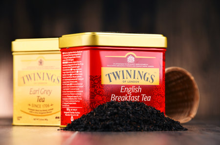 POZNAN, POLAND - JULY 7, 2017: Twinings is an English marketer of tea, located in Andover, Hampshire. The brand is owned by Associated British Foods.のeditorial素材