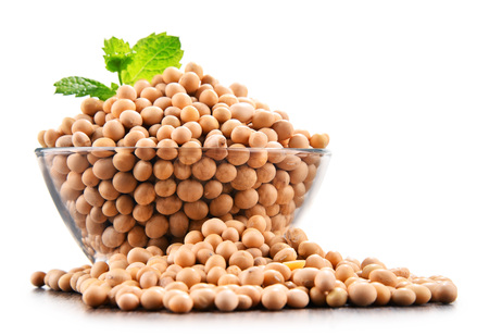 Bowl of soya beans isolated on white background.の写真素材