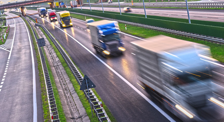 Trucks on four lane controlled-access highway in Poland.
の写真素材