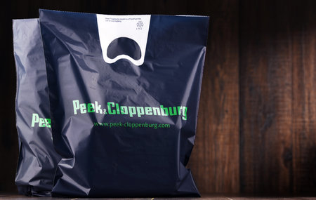 POZNAN, POLAND - DEC 7, 2017: Plastic shopping bags of Peek & Cloppenburg, an international chain of...