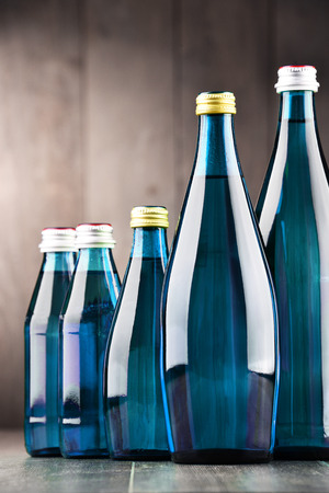 Composition with bottles containing mineral water.の写真素材