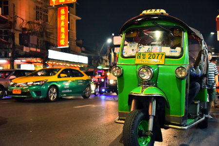 BANGKOK, THAILAND - JAN 24, 2018: Tuk-tuk, an  auto rickshaw in Bangkok Chinatown